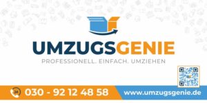 Logo mit Umzugskarton und Slogan einer Umzugsfirma