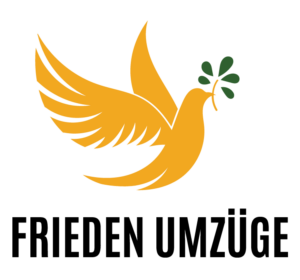 Gelbe Taube mit Olivenzweig als Logo eines Umzugs- oder Auflösungsunternehmens