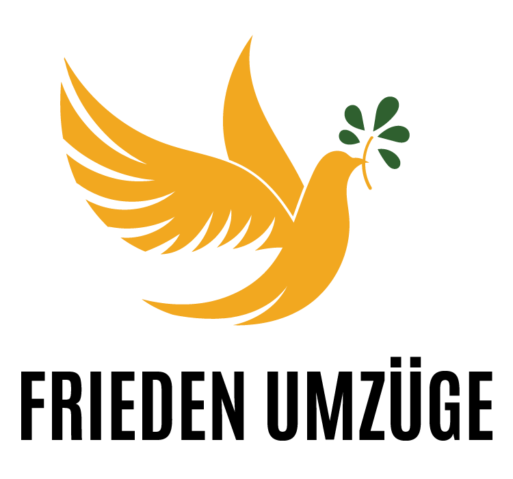 Gelbe Taube mit Olivenzweig als Logo eines Umzugs- oder Auflösungsunternehmens
